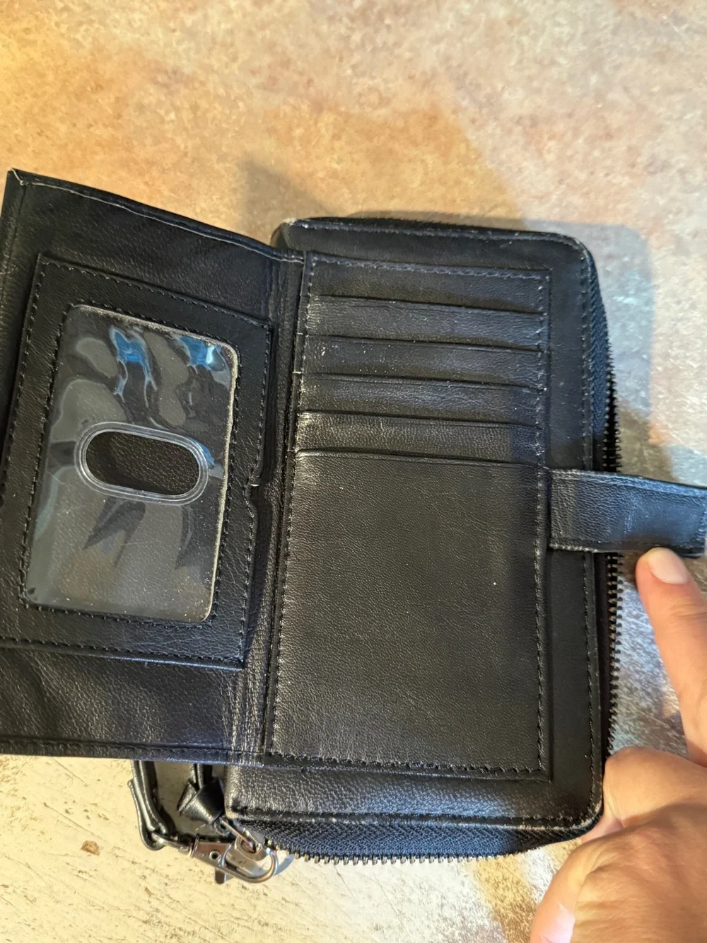 Rachel Black Leather Zip-Around Wristlet Wallet